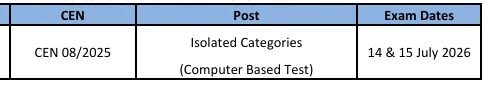 RRB Isolated Category CBT Schedule 2026